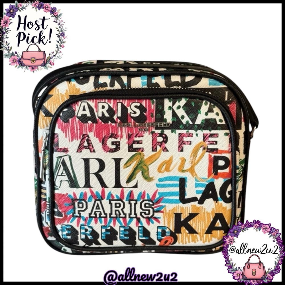 Karl Lagerfeld Colorful Logo Graffiti Print Crossbody “Camera” Bag